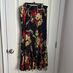 Cato Black Maxi Skirt with Red and Yellow Floral Design